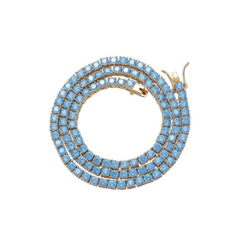 Airforce Blue & Gold Tennis Necklace (4mm)