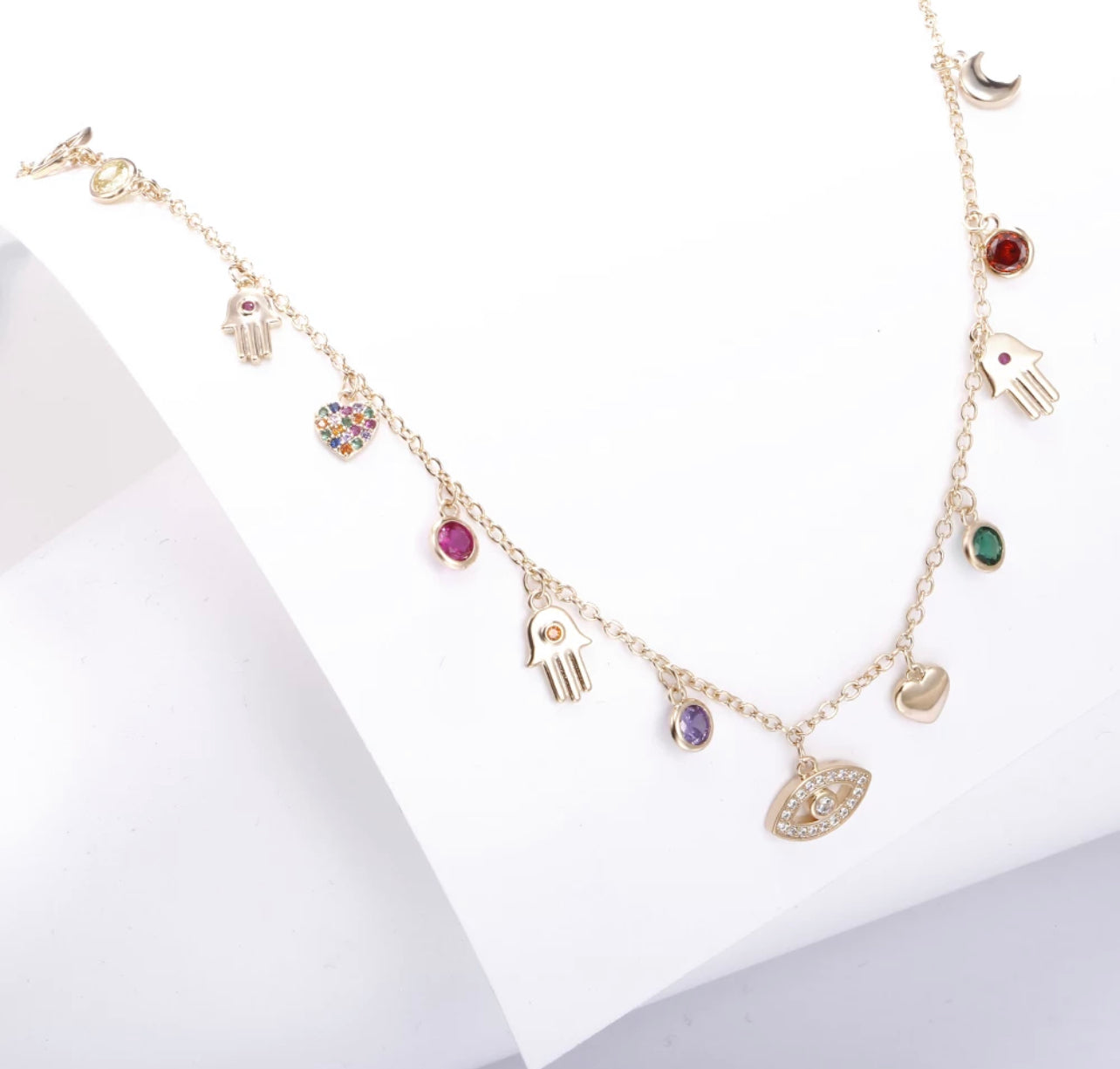 Gold Candy Sparkle Evil Eye Charm Necklace (Mix Metal)
