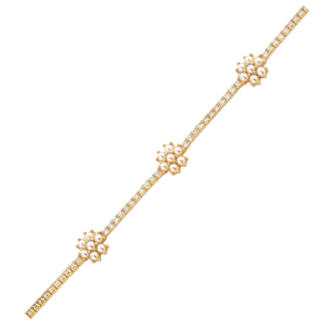 Gold Tennis Pearl Necklace