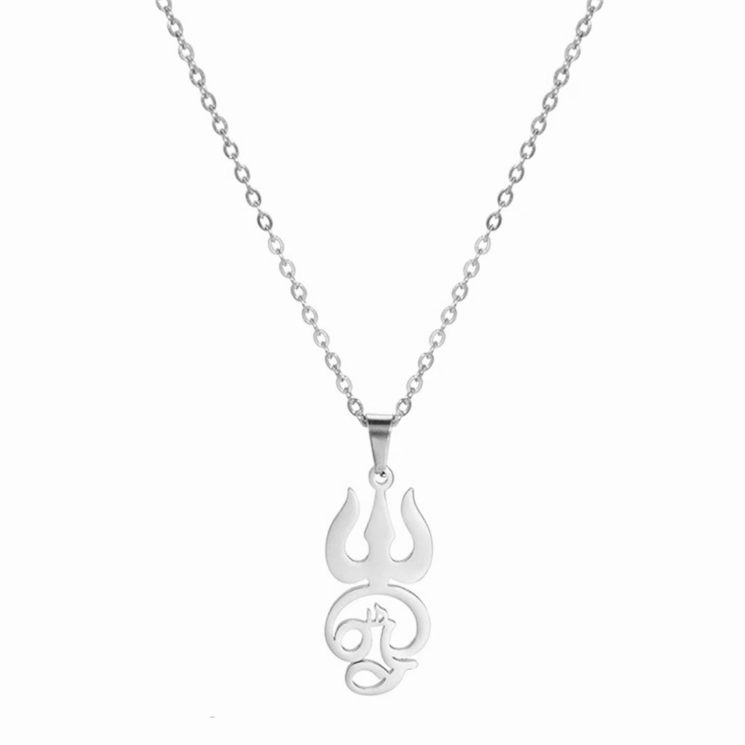 Silver Trident Aum Necklace