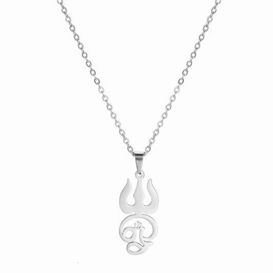 Silver Trident Aum Necklace