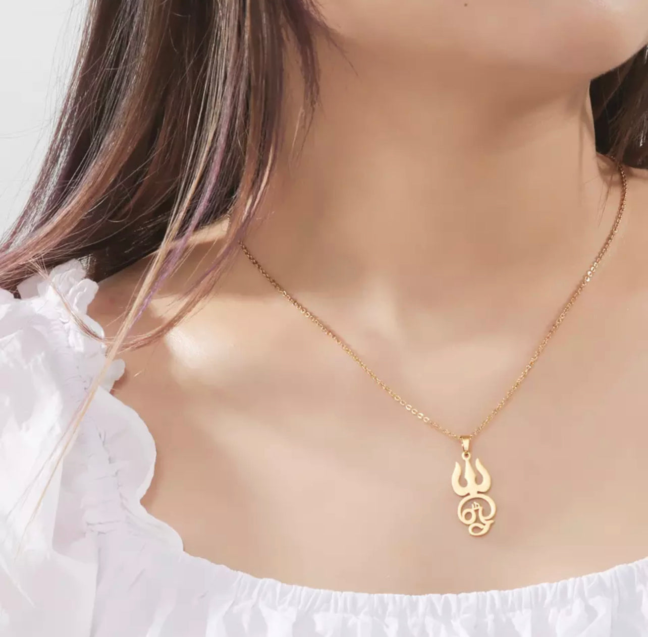 Gold Trident Aum Necklace
