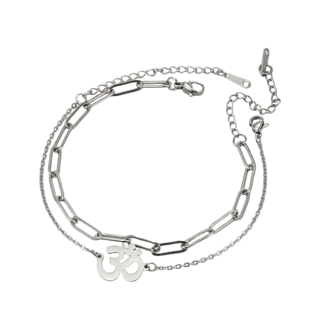 Silver Duo Aum Paperclip Bracelet