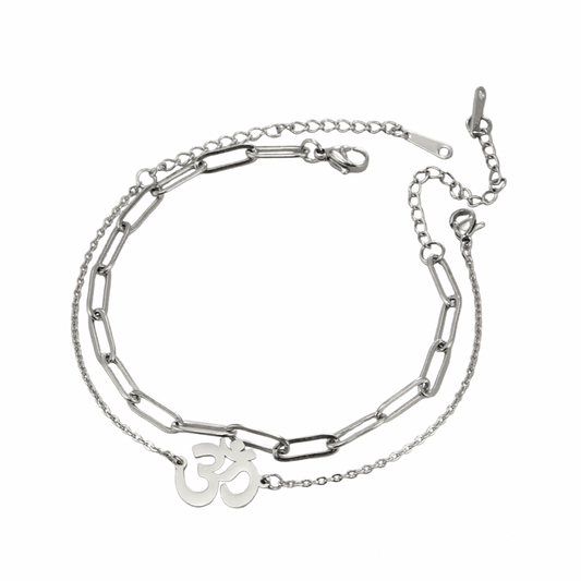 Silver Duo Aum Paperclip Bracelet