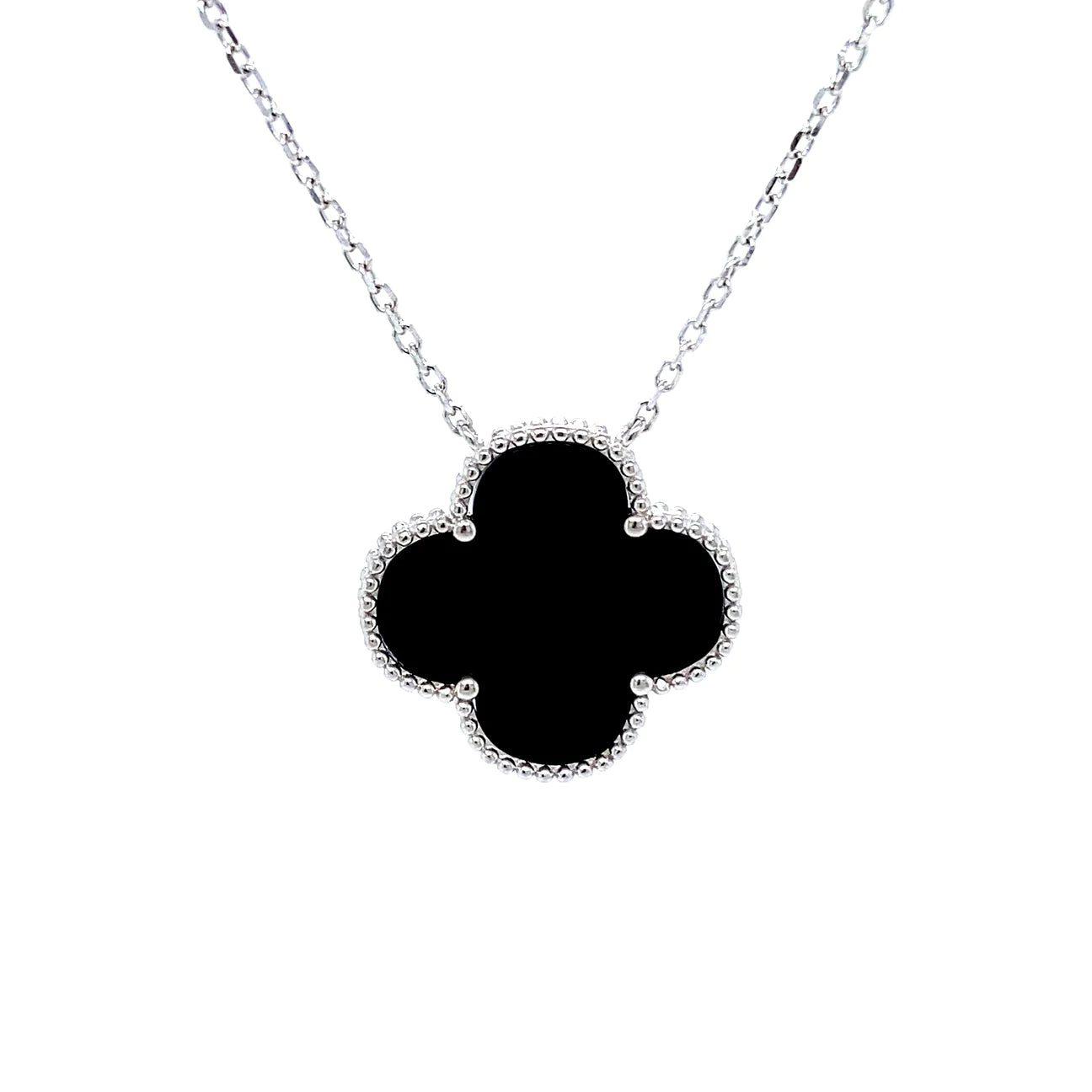 Black & Silver Clover Floating Pendant Necklace (925)