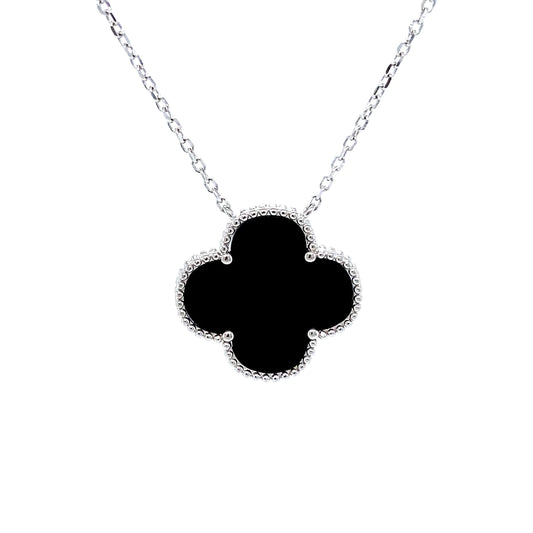 Black & Silver Clover Floating Pendant Necklace (925)