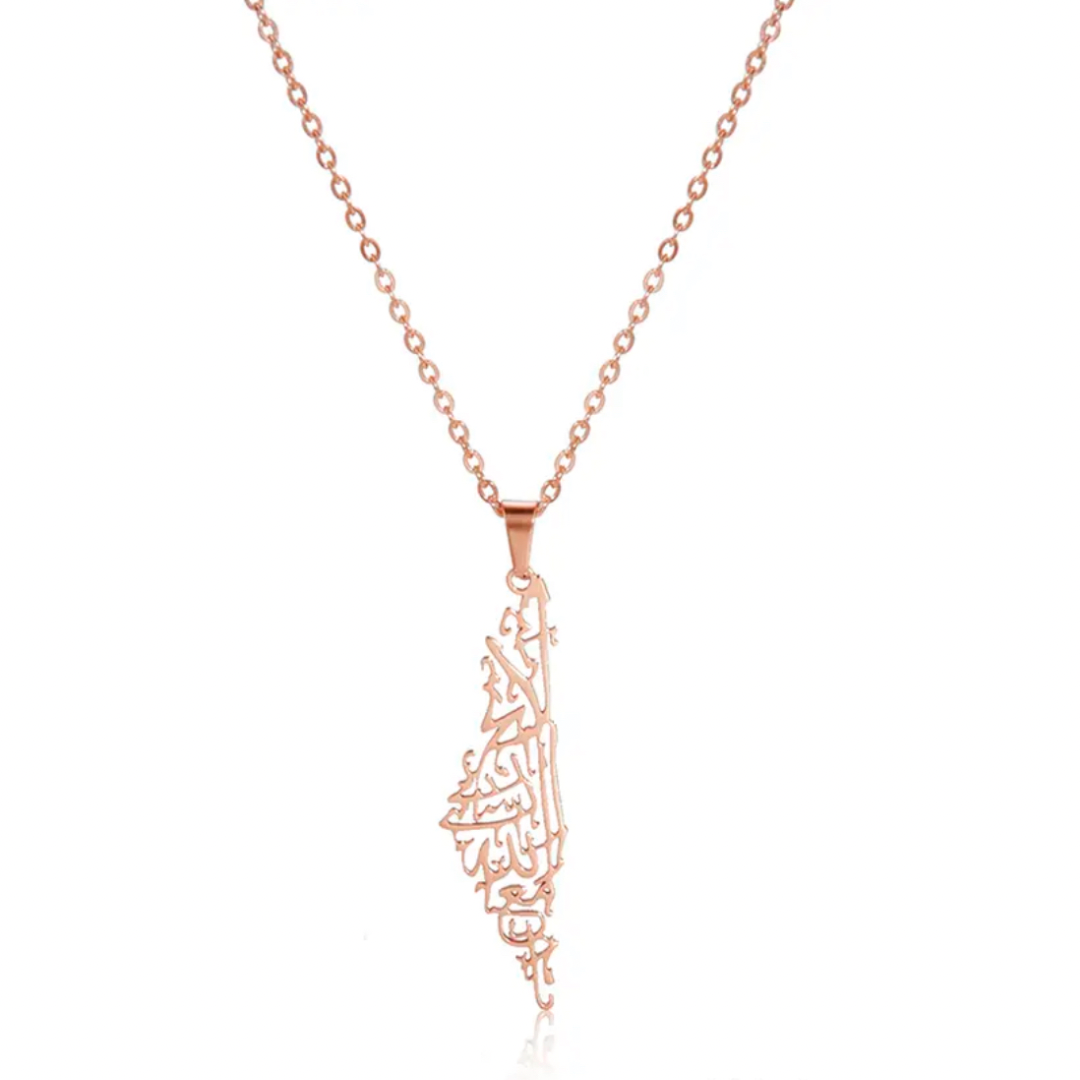 Rose Gold Calligraphy Palestine Necklace (Stainless Steel)