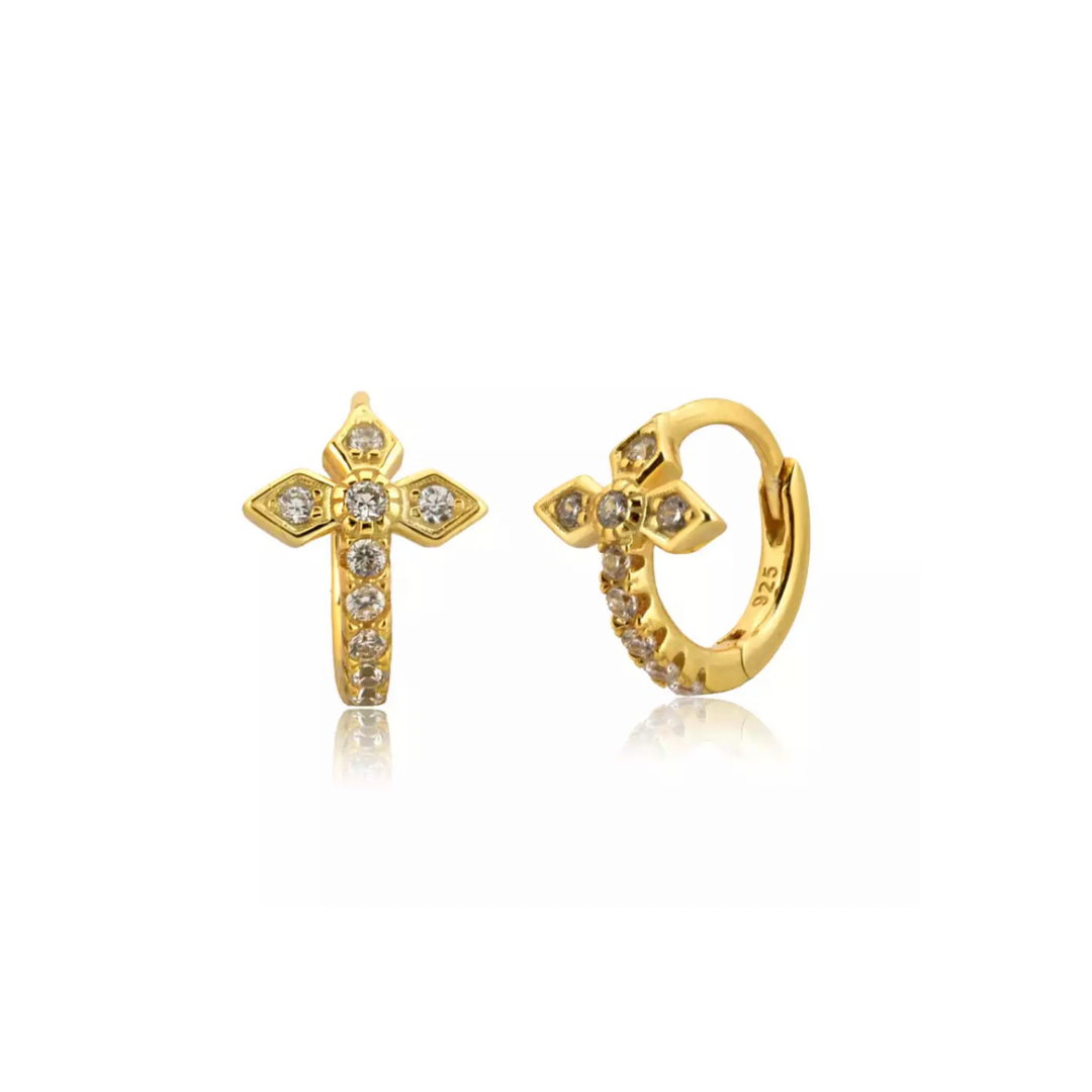 Gold Art Deco Cross Huggie