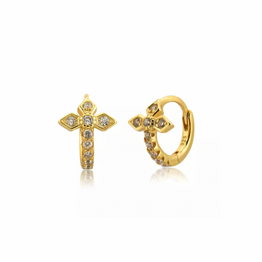 Gold Art Deco Cross Huggie