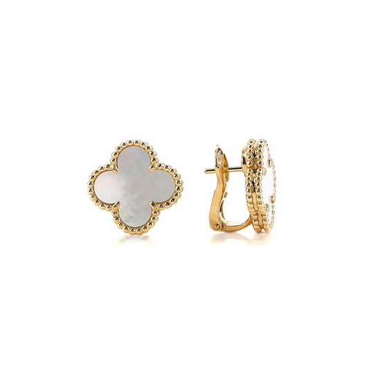Gold & Pearl Clover Clip On Earring (925)