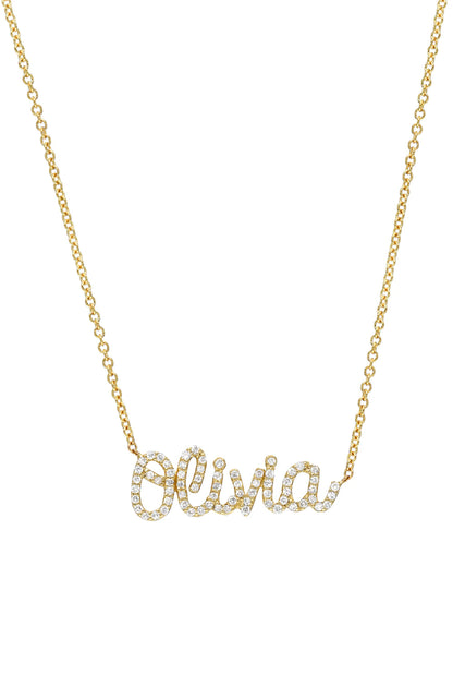 Personalised Charles & Colvard 18k Name Plate Moissanite Necklace