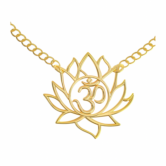 Gold Art Deco Lotus Aum Necklace (Steel)