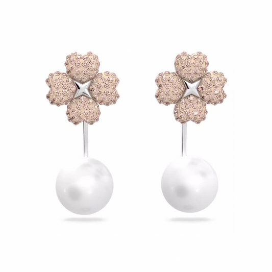 Jet’aime Pearl Drop Earring (Rose Flower, Silver Pin)