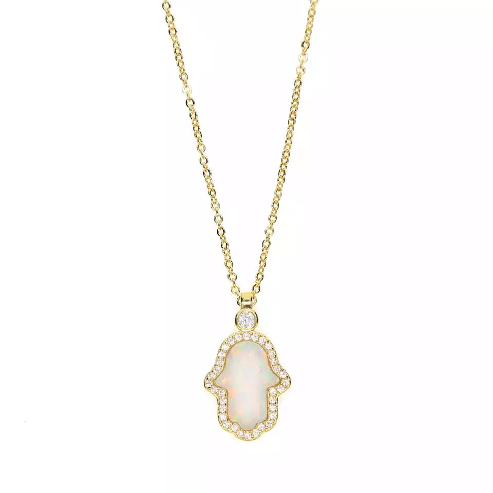Fire Opal Hamsa Hand Necklace