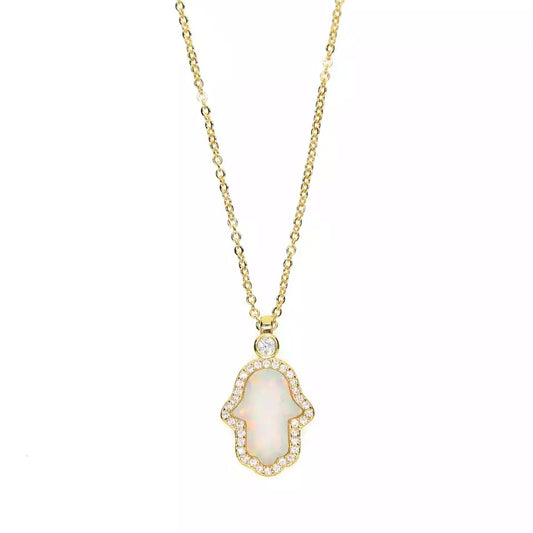 Fire Opal Hamsa Hand Necklace