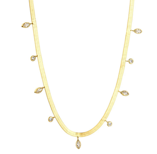 Gold Charmed Herringbone Necklace