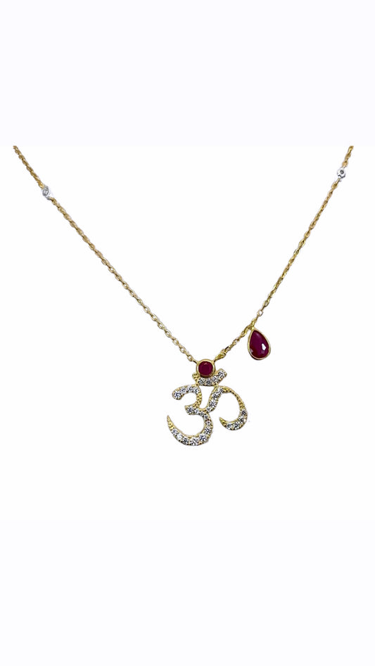 Gold & Red Sacrosanct Aum Necklace (925)