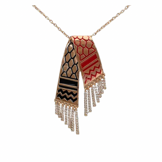 Sparkling Red & Black Kuffiyeh Tassle Drop Necklace