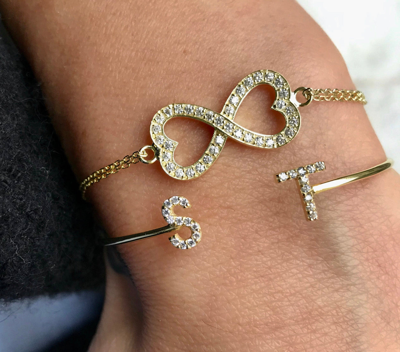 Ladies Gold Personalised Initial Cuff (58-60mm)