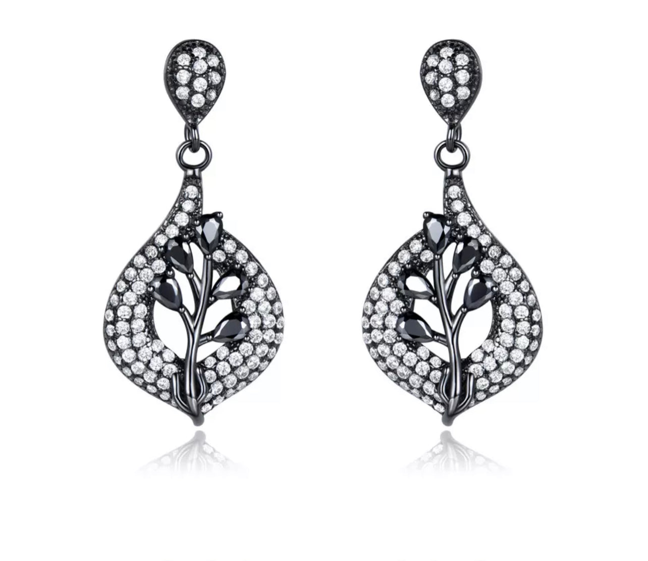 Obsidian Leaf Pave Earring