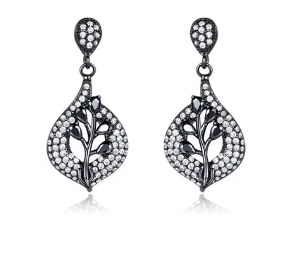 Obsidian Leaf Pave Earring