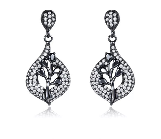 Obsidian Leaf Pave Earring