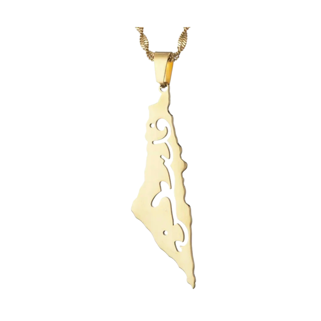 Gold Arabic Engraved Laser Cut Filasteen Necklace (50cm)