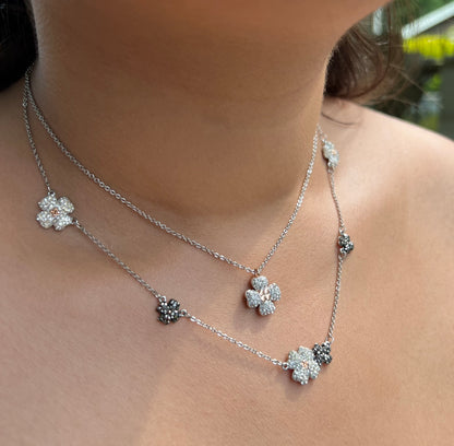 Silver Black & White Jet’aime Floral Necklace
