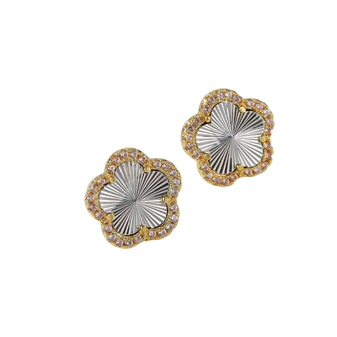 Gold & Silver Clover Emirati Pave Earring