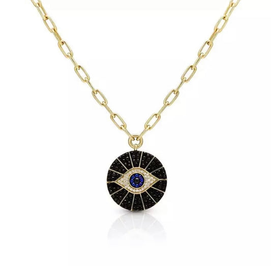 Ebony Evil Eye Disc Necklace