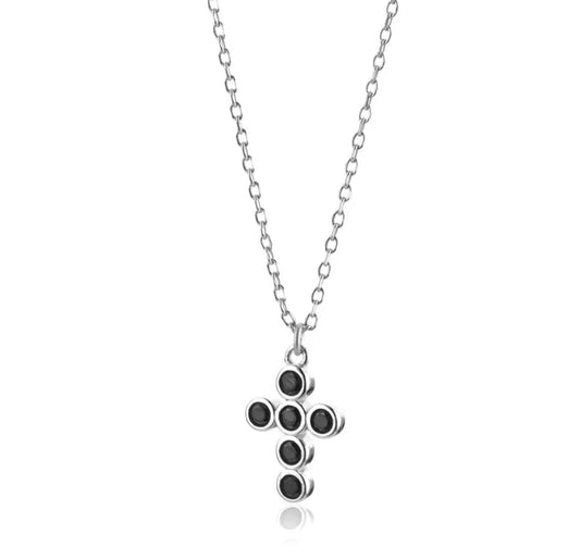 Sicily Black & Silver Cross Necklace