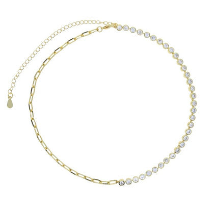Gold Paperclip Tennis Necklace