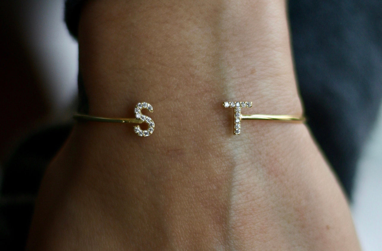 Ladies Gold Personalised Initial Cuff (58-60mm)