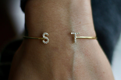 Ladies Gold Personalised Initial Cuff (58-60mm)