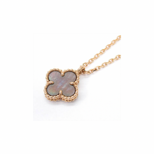 Rose Gold & Grey Pearl Dainty Clover Necklace (925)