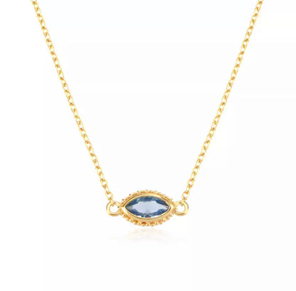 Beaded Floating Marquise Solitaire Necklace