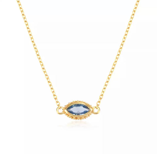 Beaded Floating Marquise Solitaire Necklace