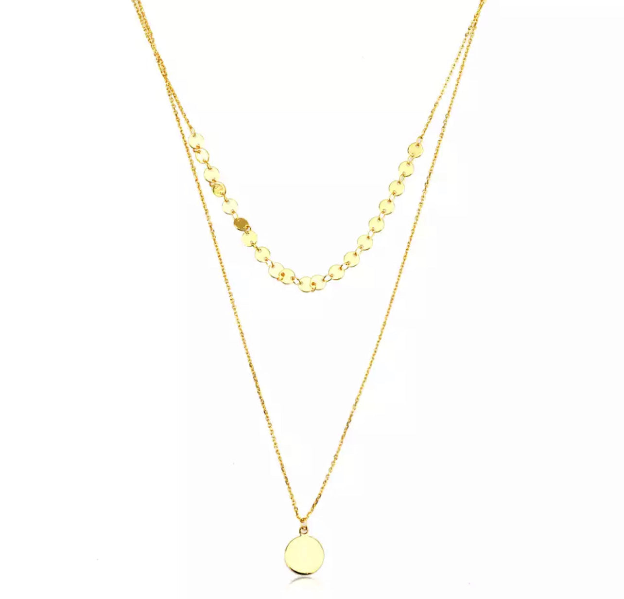 Gold Sequins Double Layer 18k Fill Disc Necklace