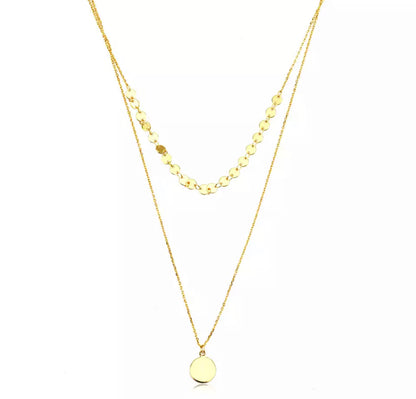 Gold Sequins Double Layer 18k Fill Disc Necklace
