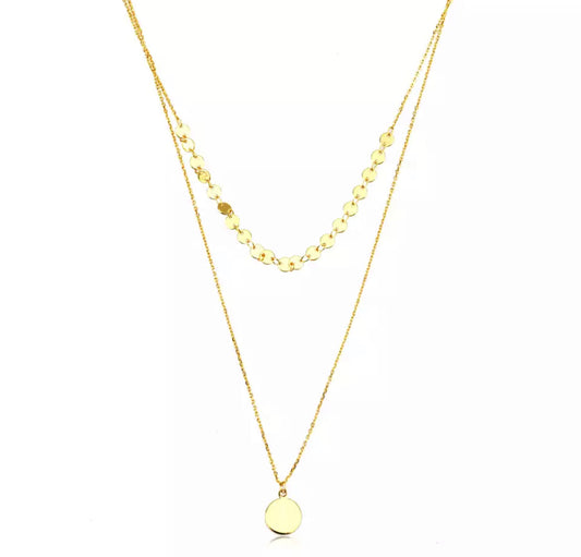 Gold Sequins Double Layer 18k Fill Disc Necklace