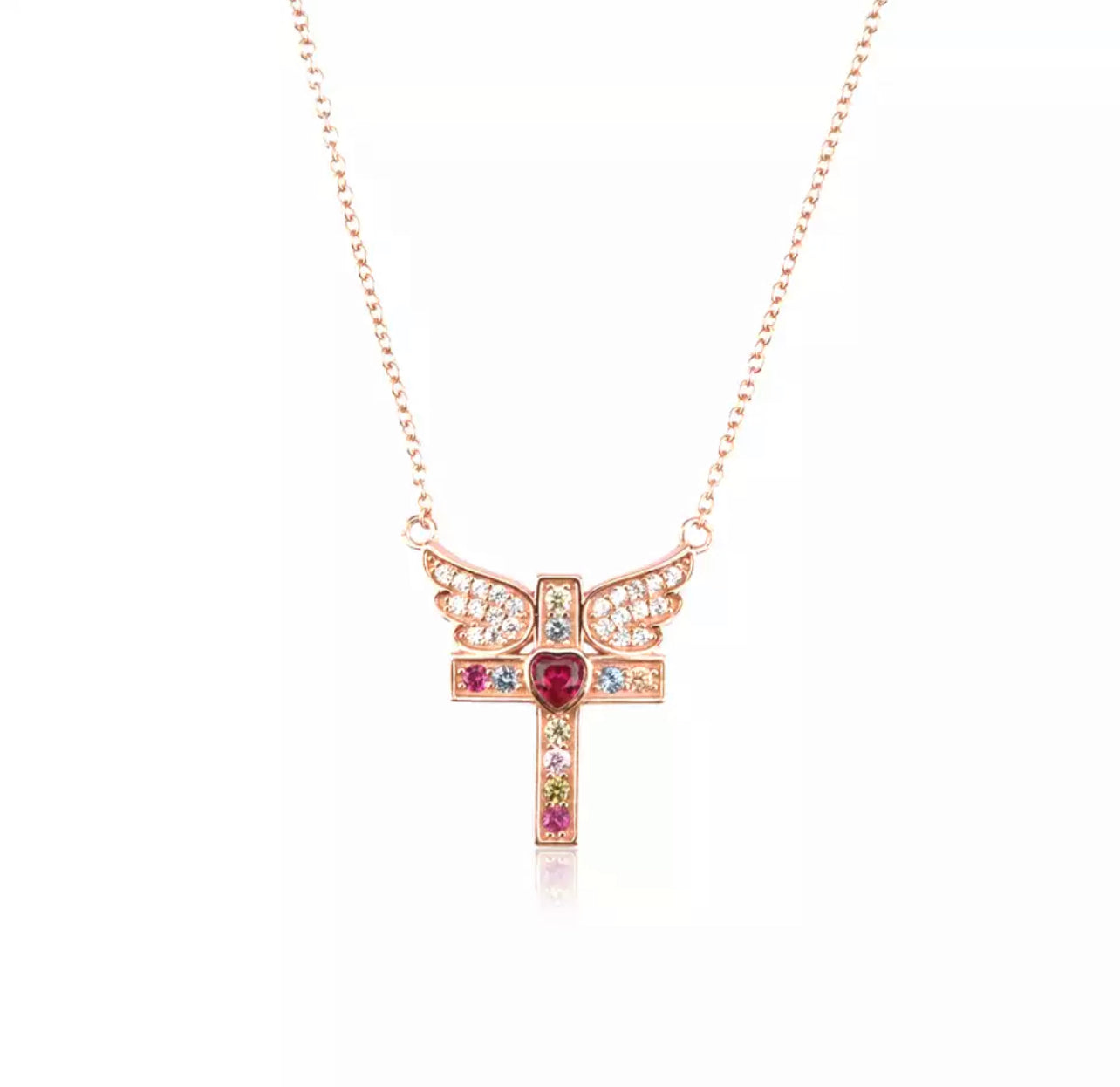 Rose Gold Angel Wings Cross Necklace