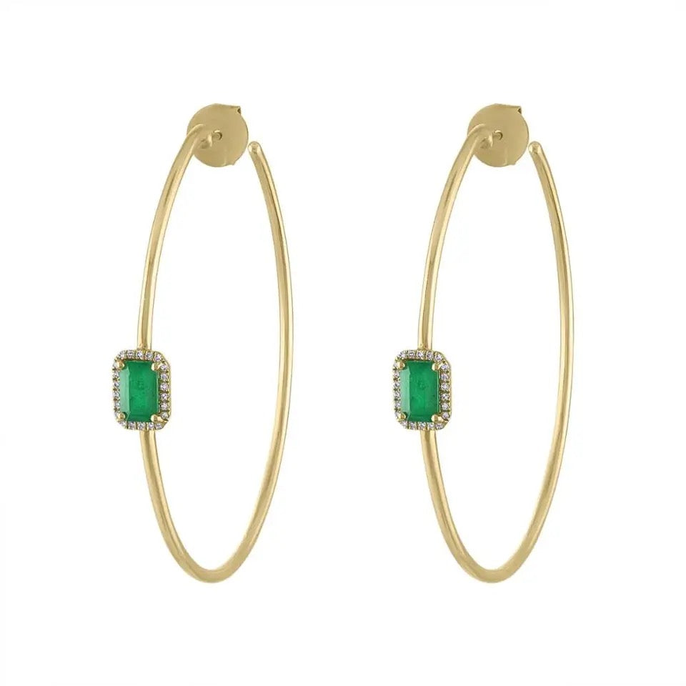 Gold Emerald Hoop Earring