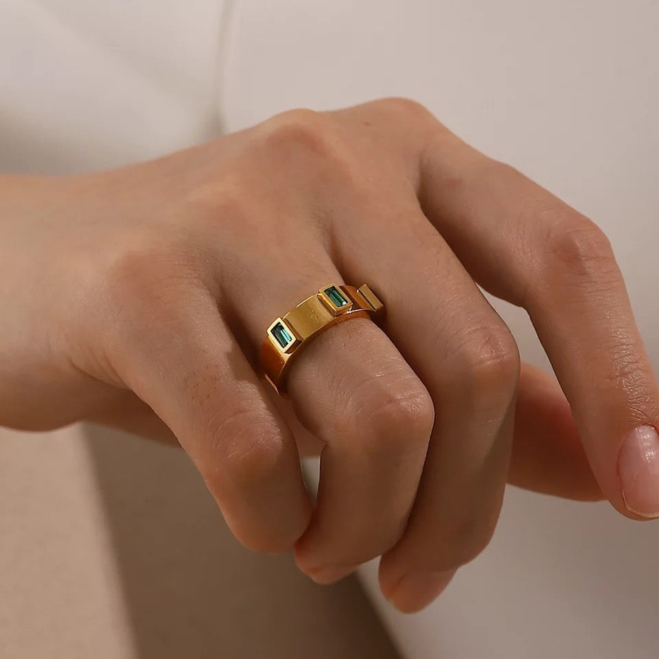 New York Green & Gold Baguette Ring