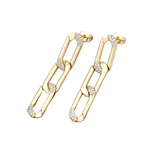Gold Link Pave Drop Earring