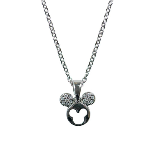 Silver Micro Pave Mickey Necklace
