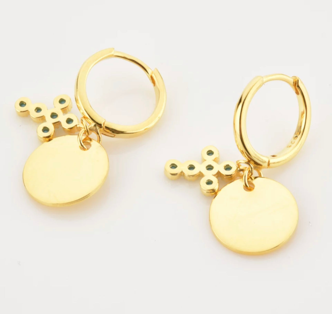Gold Turquoise Disc Cross Earring