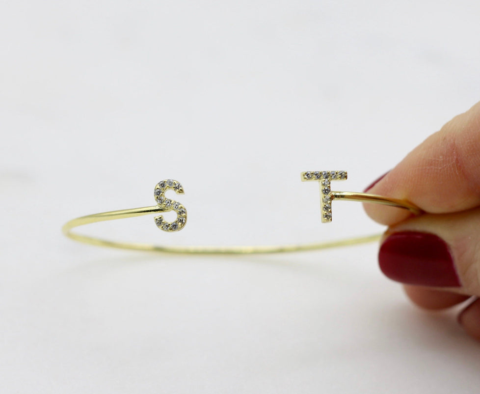 Ladies/Girls Gold Personalised Initial Cuff (54-56mm)