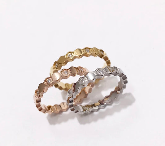 HoneyComb Kiss Stack Ring (925, Vermeil)