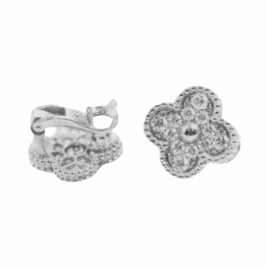 Full Silver Vintage Pave Clover Clip On Earring (925)