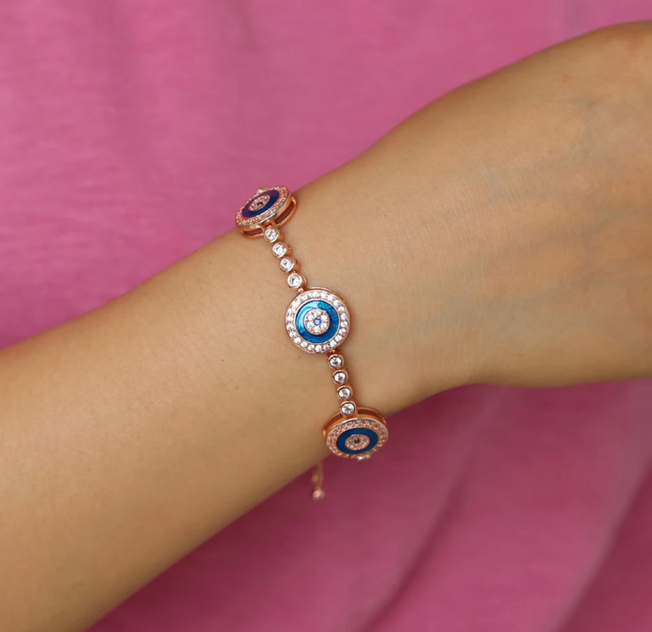 Rose Turq Evil Eye Bracelet